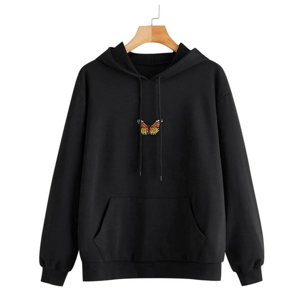 Women Butterfly Sweatshirt Long Sleeve Pocket Pullover Hoodie Tunic Top Blouse Women Butterfly Sweatshirt Long Sleeve Pocket Pullover Hoodie Tunic Top Blouse